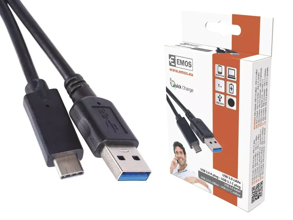 Nově k dispozici | Kabel USB-A 3.0 / USB-C 3.1, Quick Charge, 1m, černý