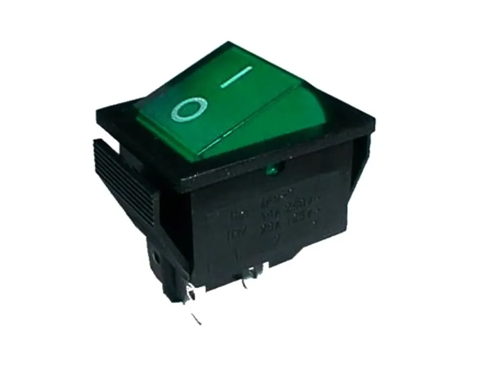 Kolébkový spínač DPST, ON-OFF, 250V/15A, zelený | Slevy
