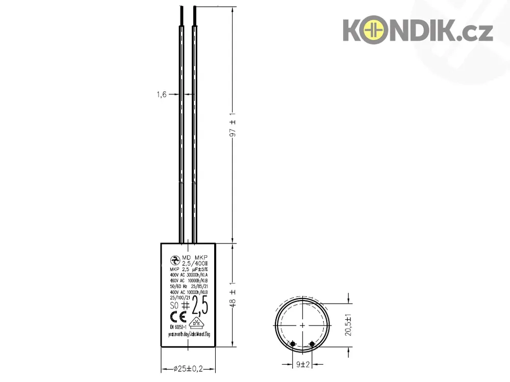 Objednejte nyní - Motorový rozběhový kondenzátor 2,5uF 400V Hydra MD MKP