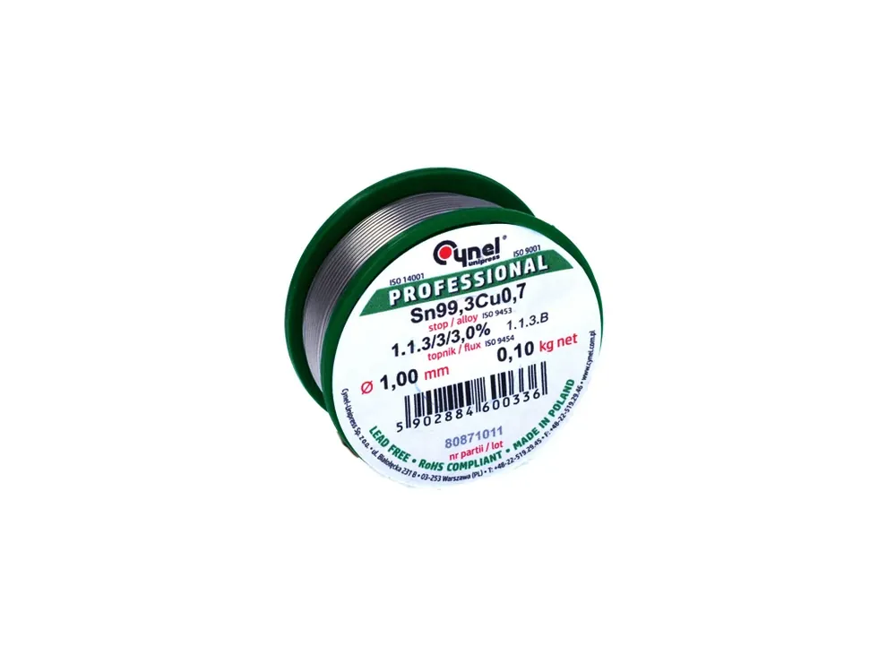 Nově přidáno | Cynel Sn99,3Cu0,7 bezolovnatá pájka 1,0mm 100g