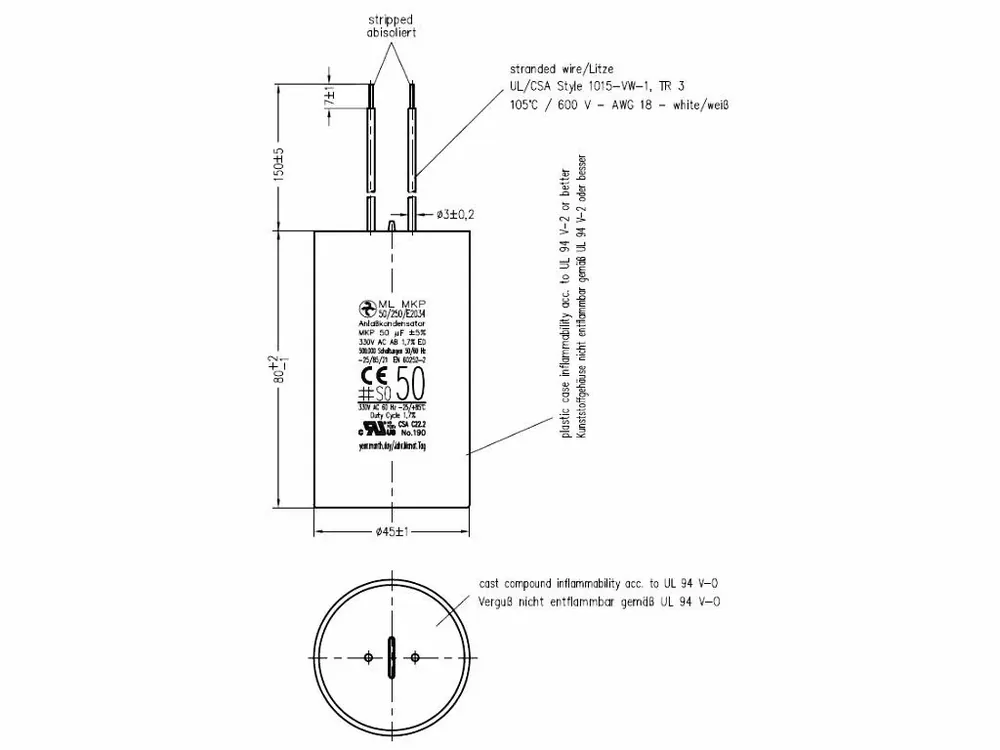 Objednat nyní | Motorový rozběhový kondenzátor 50uF 250V Hydra ML MKP
