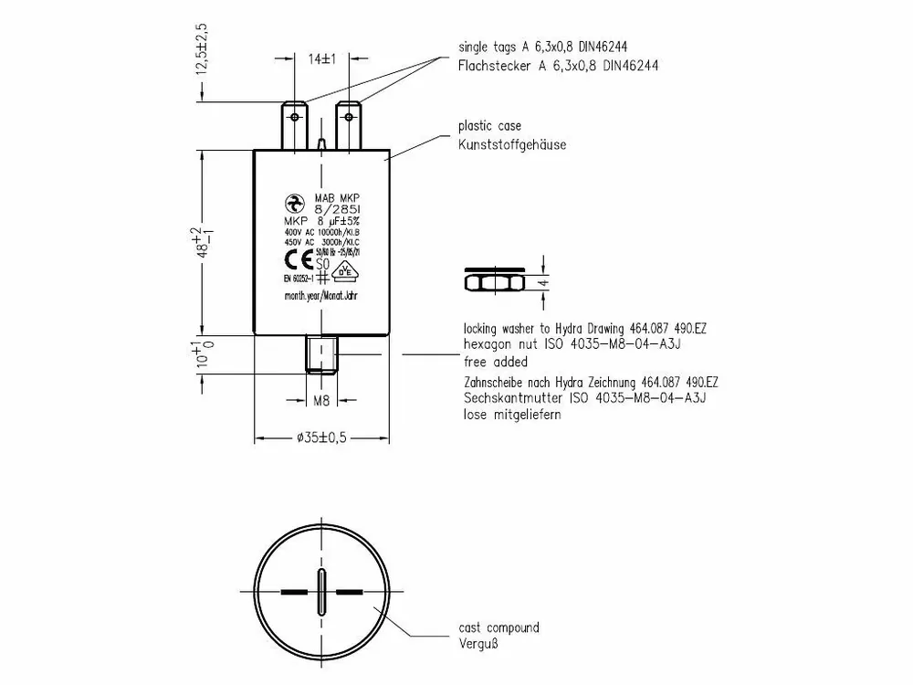 Motorový rozběhový kondenzátor 8uF 285V Hydra MAB MKP - Ušetřete
