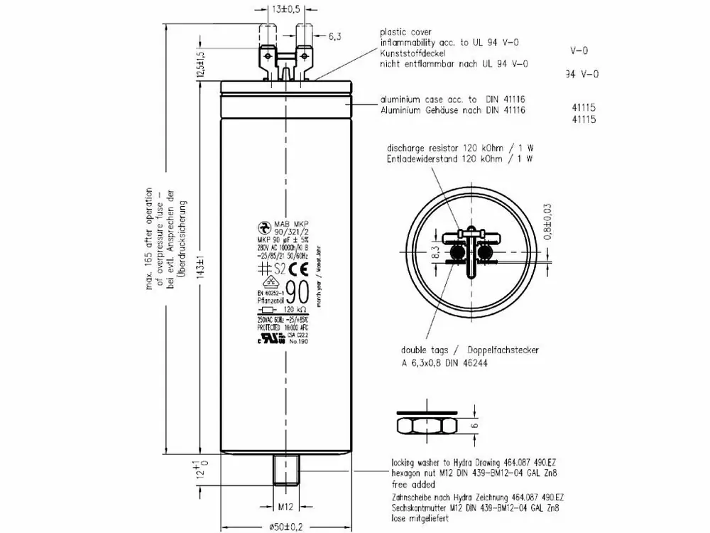 Koupit nyní | Motorový rozběhový kondenzátor 90uF 321V Hydra MAB MKP