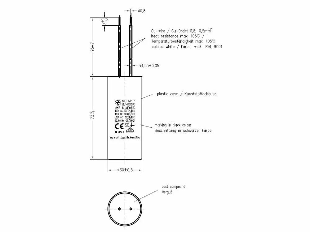 Populární - Motorový rozběhový kondenzátor 8uF 400V Hydra MD MKP