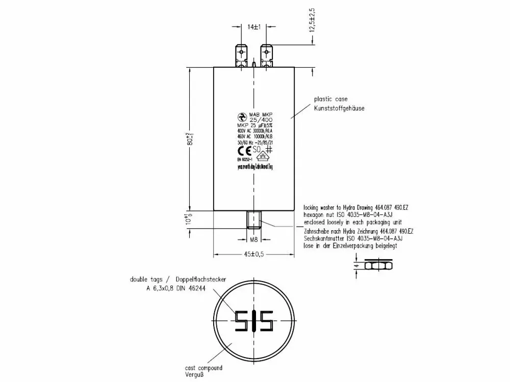 Motorový rozběhový kondenzátor 25uF 400V Hydra MAB MKP - Zbývá pár kusů