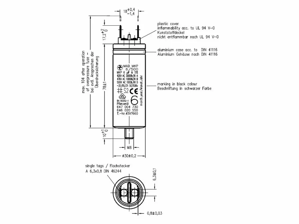 Slevy - Motorový rozběhový kondenzátor 6uF 500V Hydra MAB MKP