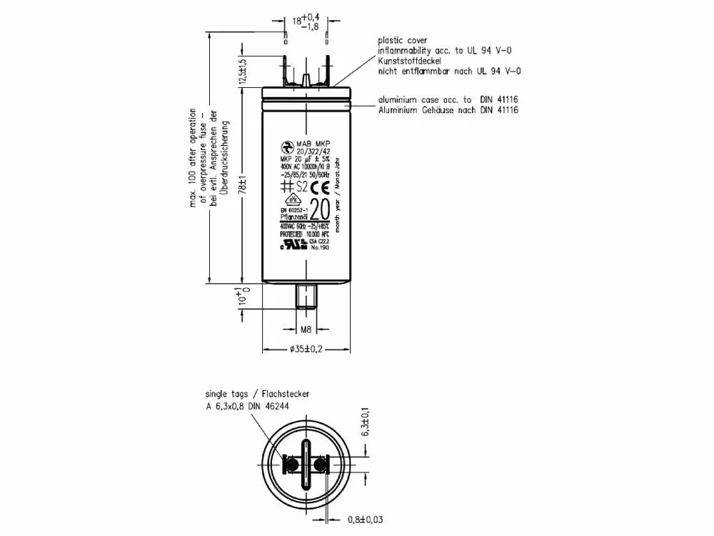 Outlet - Motorový rozběhový kondenzátor 20uF 322V Hydra MAB MKP