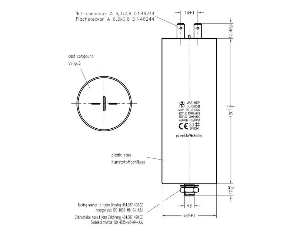 Motorový rozběhový kondenzátor 50uF 285V Hydra MAB MKP - Žádaný produkt
