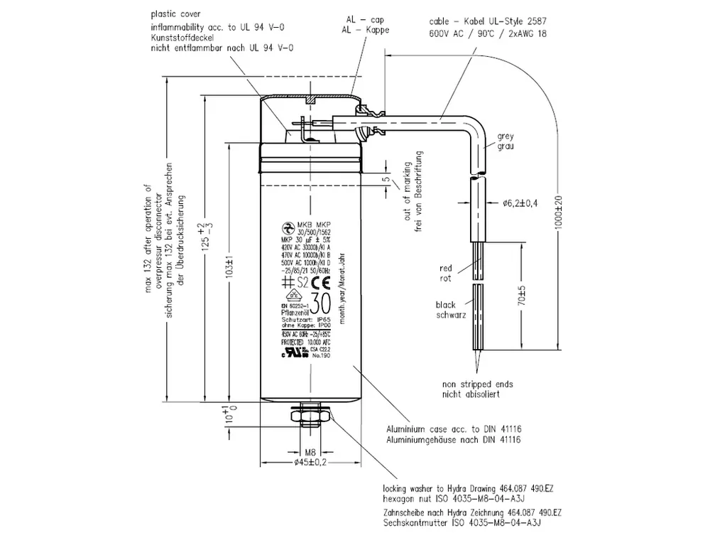 Výprodej - Motorový rozběhový kondenzátor 30uF 500V Hydra MKB MKP