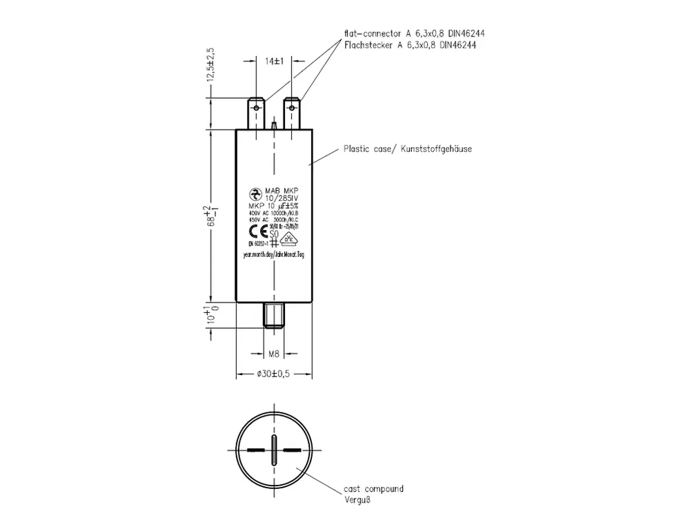 Speciální nabídka | Motorový rozběhový kondenzátor 10uF 285V Hydra MAB MKP