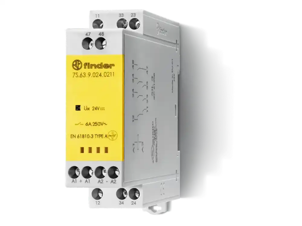 Relé 24V DC, 2 NO + 1 NC + AUX, 6A, Finder 7S.63.9.024.0211 | Extra sleva