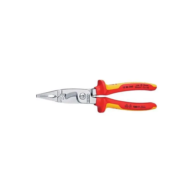 Téměř vyprodáno | Kleště pro elektrikáře 200mm stříhací, odizolovací a lisovací chromované VDE KNIPEX