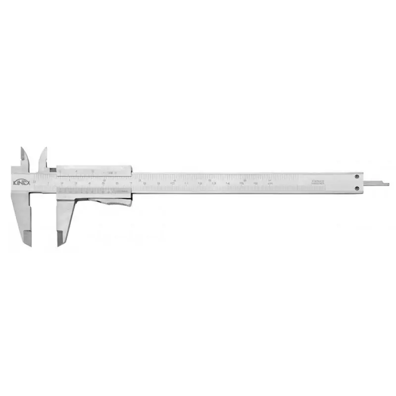 Posuvné měřítko KINEX 160 mm, 0,05 mm, aretace tlačítkem, mm+inch, monoblok, ČSN 25 1238, DIN 862 - Čerstvá novinka