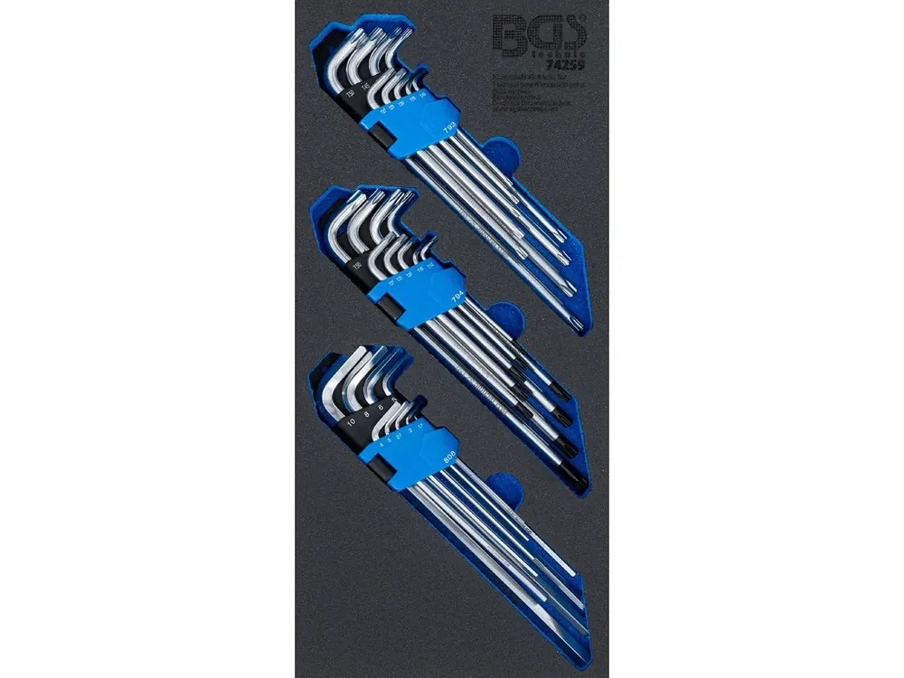 Sada Imbus a Torx klíčů v pěnové výplni, extra dlouhé, 27 ks - BGS 74259 | Přímo z továrny