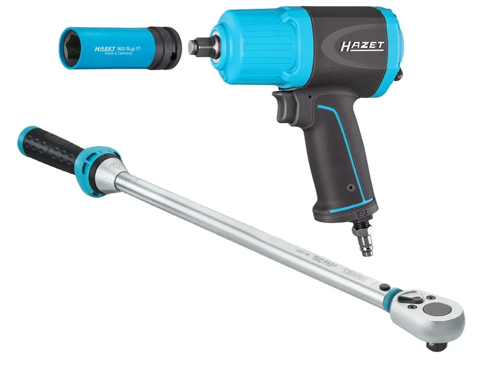 Právě přidáno - Sada momentového klíče s rázovým utahovákem a hlavicí 17 mm, Hazet 5123-3CT/3