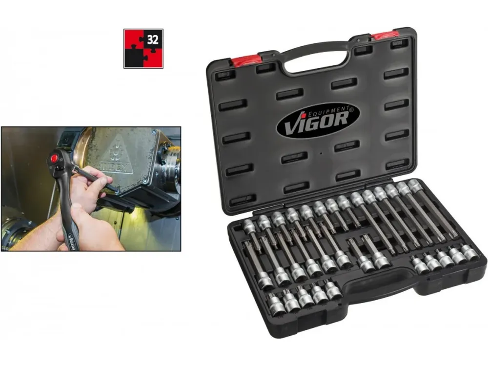 Akce | Sada nástrčných hlavic s bity 1/2” TORX® v plastovém kufru, 32 ks - V1917