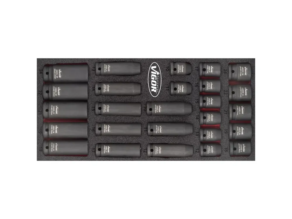 Zlevněno | Kované nástrčné klíče v pěnové výplni, 1/2", 10-24 mm, 26 ks, VIGOR - V5602