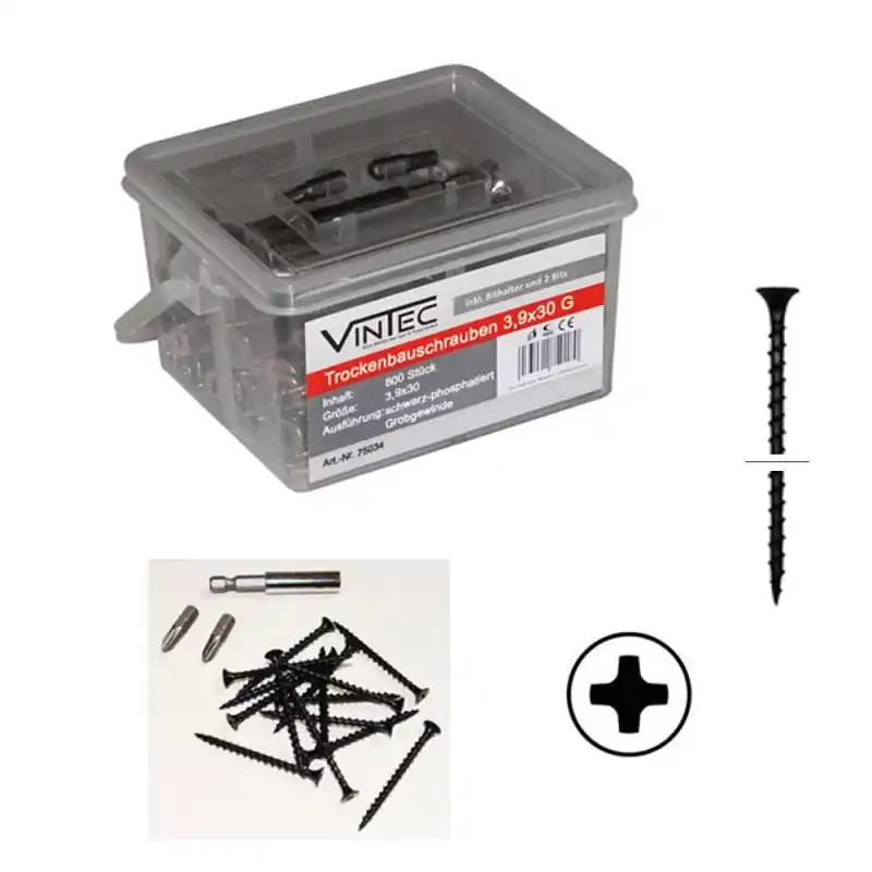 Pouze dnes - Vintec Šrouby do sádrokartonu 3,9x30 G, 800 ks