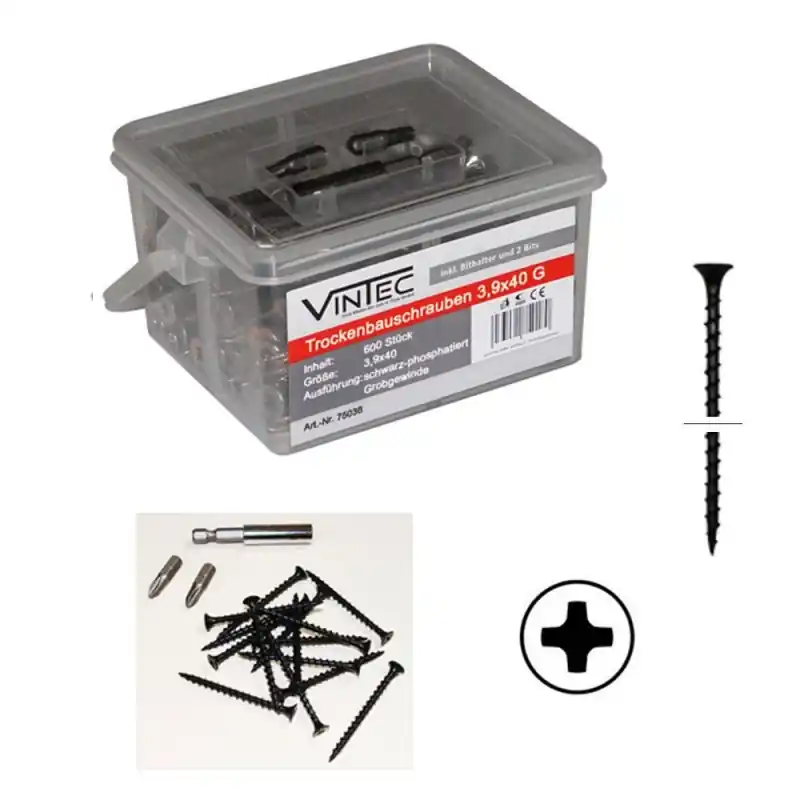 Nově přidáno | Vintec Šrouby do sádrokartonu 3,9x40 G, 600 ks