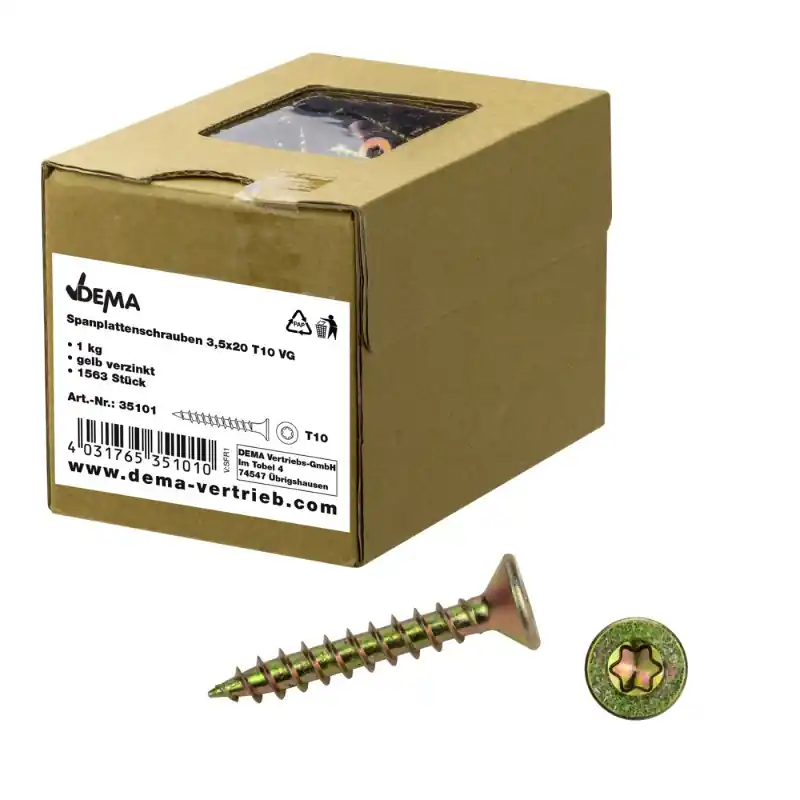 Rychlá doprava - DEMA Šrouby do dřevotřísky plný závit 3,5x20 T10, 1 kg