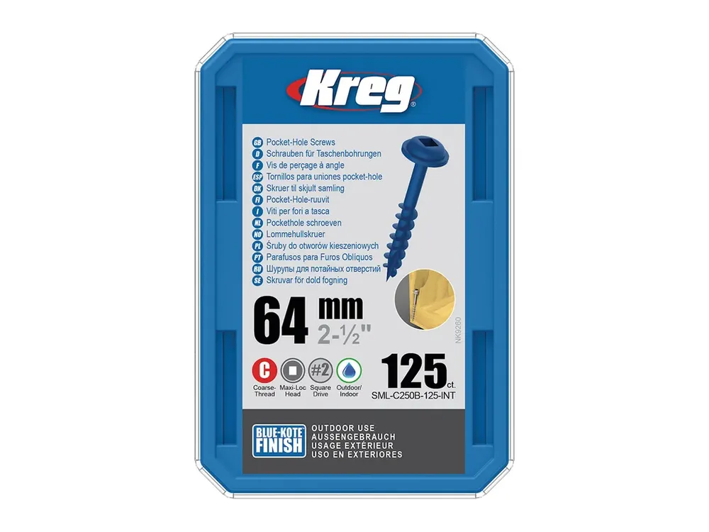Kreg Blue-Kote Maxi-Loc Šrouby pro skryté spoje - 64 mm, hrubý závit, 125 ks - Cenový hit