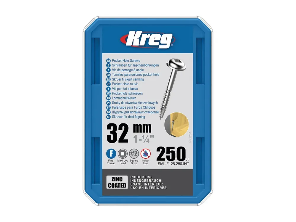 Kreg Zinc Maxi-Loc Šrouby pro skryté spoje - 32 mm, jemný závit, 250 ks - Čerstvá novinka