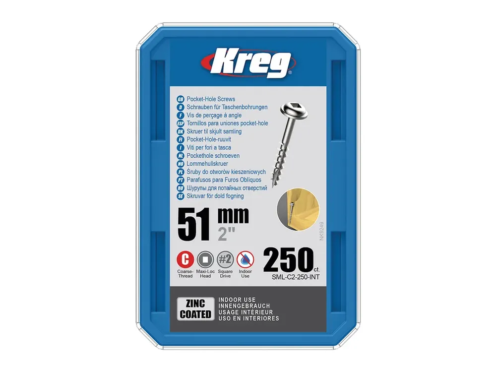 Akční nabídka - Kreg Zinc Maxi-Loc Šrouby pro skryté spoje - 51 mm, hrubý závit, 250 ks