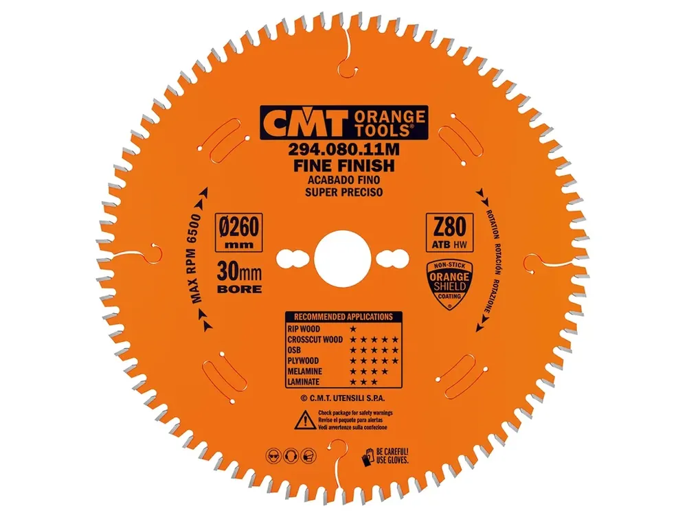 Objednejte nyní | CMT Orange Pilový kotouč pro elektronářadí, finální řez - D260x2,5 d30 Z80 HW -5°Neg