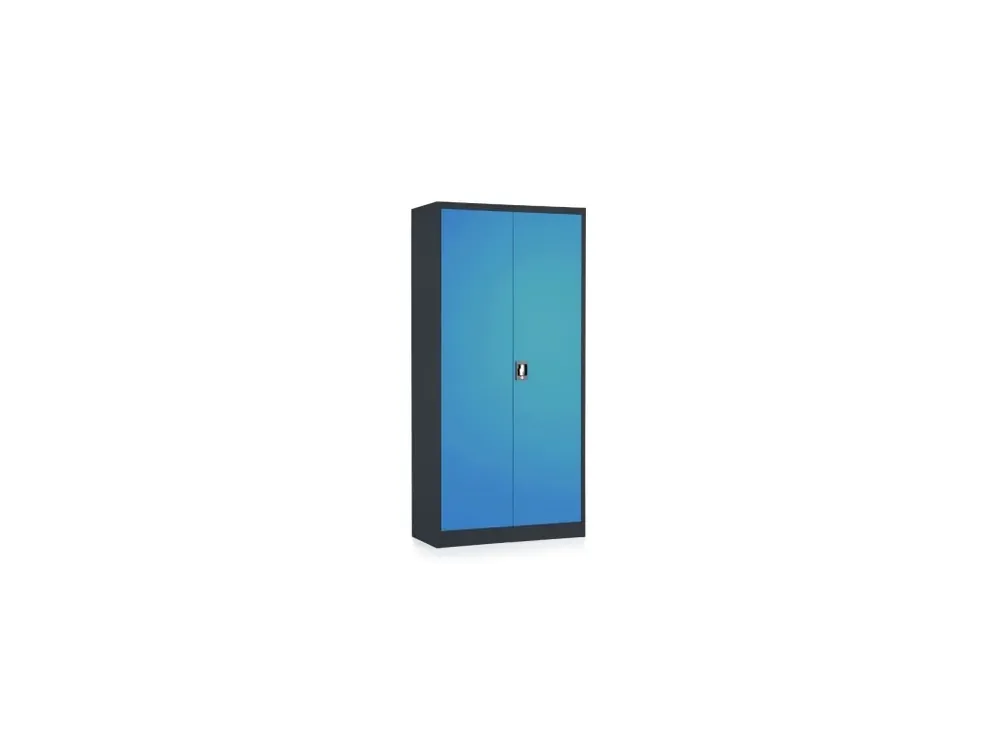 Nově v nabídce - Plechová dílenská skříň montovaná, 1850 x 900 x 400 mm, 4 police, černá-modrá