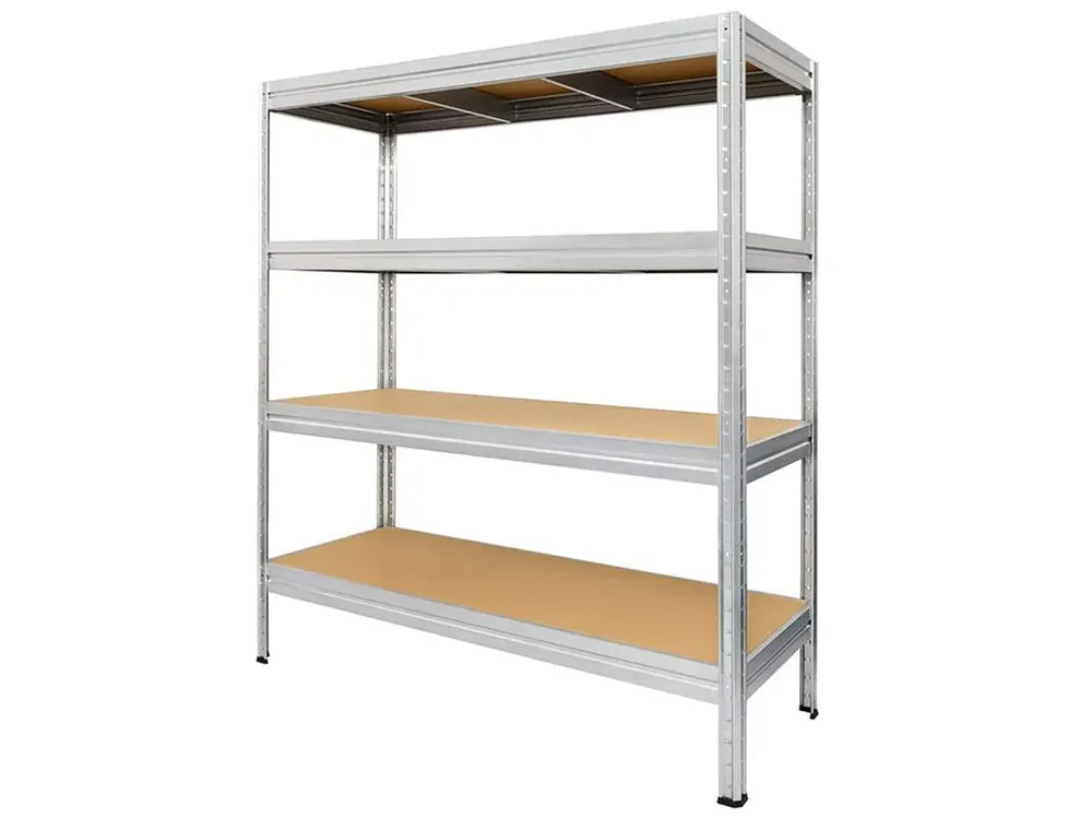 Výhodná koupě - Kovový bezšroubový regál HEAVY RACK, 177 x 240 x 60 cm, 450 kg/pol., 4 dřevovláknité HDF police, pozink