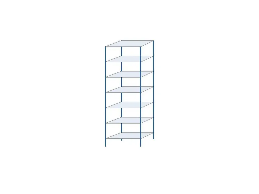 Objednat nyní | Kovový bezšroubový regál, základní, 300 x 100 x 50 cm, 150 kg/police, 7 polic, modrý