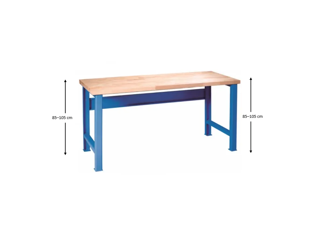 Výškově nastavitelný pracovní stůl do dílny GÜDE Variant, buková spárovka, 2000 x 800 x 850 - 1050 mm, modrá | Skvělá nabídka
