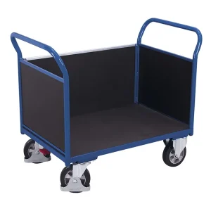 Plošinový vozík se dvěma madly a boční stěnou s plnou výplní, Variofit, ložná plocha 99 x 66 cm, do 1000 kg, modrá/antracit - Čerstvá novinka