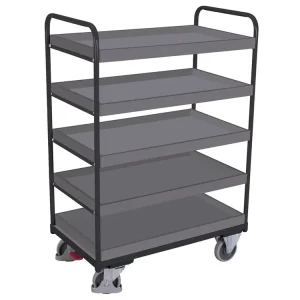 Téměř vyprodáno | Vysoký policový vozík do 250 kg, 5 polic s ohraněním, Variofit, ložná plocha 81 x 45 cm, do 250 kg, modrá/antracit