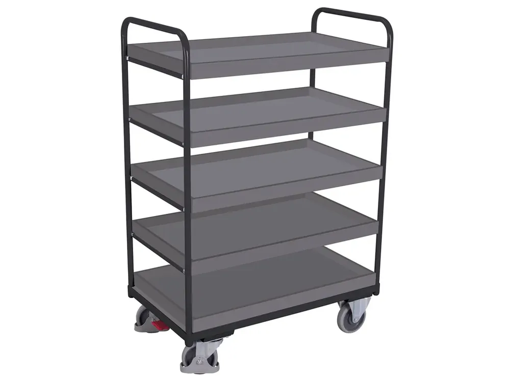 Téměř vyprodáno | Vysoký policový vozík do 250 kg, 5 polic s ohraněním, Variofit, ložná plocha 81 x 45 cm, do 250 kg, modrá/antracit