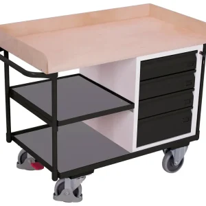 Ihned k objednání | Dílenský vozík, 4 zásuvky a police, Variofit, do 400 kg, š x h x v 122 x 64 x 95,5 cm, modrá/antracit