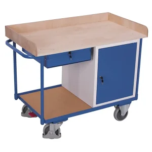 Dílenský vozík, 1 zásuvka a skříňka, Variofit, do 400 kg, š x h x v 122 x 64 x 95,5 cm, modrá/antracit - K dispozici