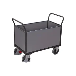 Výborné hodnocení - Plošinový vozík se dvěma madly a bočními stěnami s plnou výplní, Variofit, ložná plocha 85 x 47 cm, do 400 kg, modrá/antracit