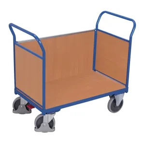 Cenová bomba - Plošinový vozík se dvěma madly a boční stěnou s plnou výplní, Variofit, ložná plocha 85 x 47 cm, do 400 kg, modrá/antracit