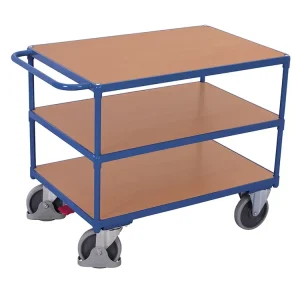 Policový vozík s madlem, Variofit, 3 police (100 x 70 cm), do 500 kg, modrá/antracit - Téměř vyprodáno