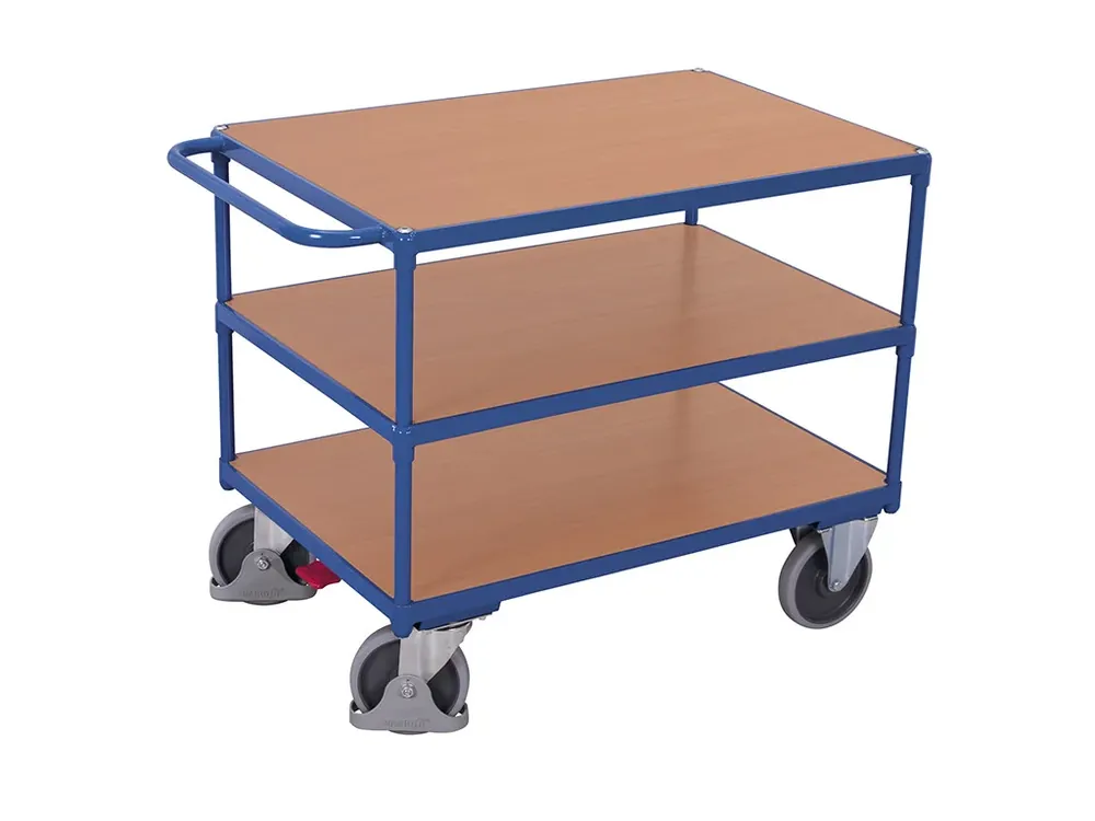 Policový vozík s madlem, Variofit, 3 police (100 x 70 cm), do 500 kg, modrá/antracit - Téměř vyprodáno