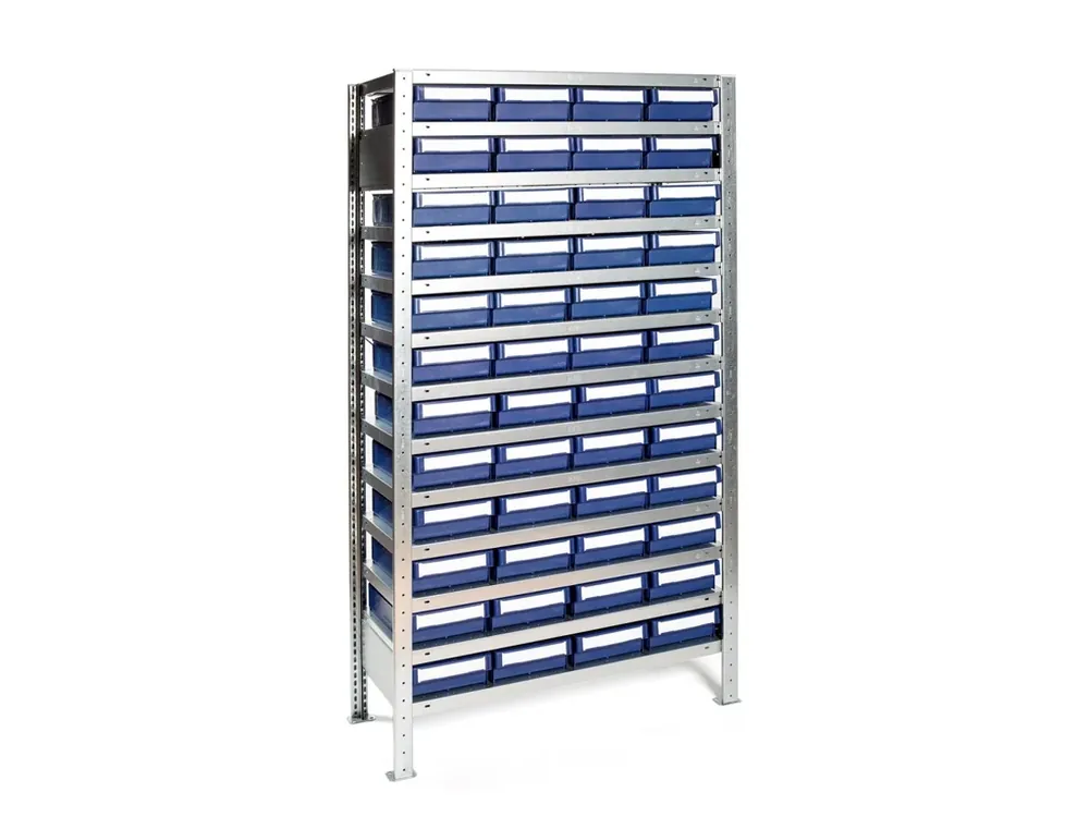 Skladem | Regál s 48 zásuvnými boxy, 200 x 100 x 30 cm