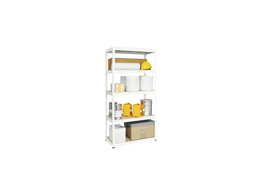 Objednat online | Kovový bezšroubový regál FUTUR, 180 x 90 x 50 cm, 350 kg/pol., 5 MDF polic, bílá