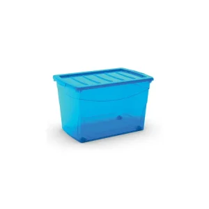 Plastový úložný box s víkem na klip, průhledný, modrá, 60 l | Rychlé dodání