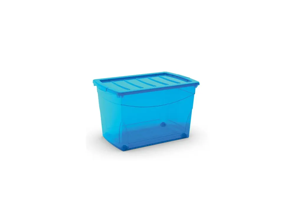 Plastový úložný box s víkem na klip, průhledný, modrá, 60 l | Rychlé dodání