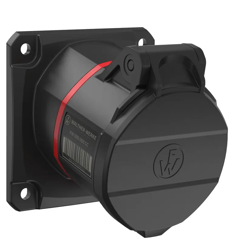 WALTHER FW510506SK CEE Vestavná zásuvka šikmá NEO, 16A 5P 400V 6h, IP54, se šroubovým připojením, černá/červená | Výhodný nákup