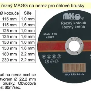 Poslední příležitost - Kotouč řezný na nerez 115x1,6mm MAGG