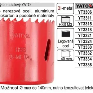Doprodej - Pilový vrták do kovu korunkový bimetalový vyřezávací 40mm YATO