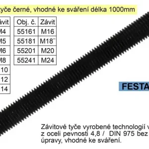 Závitová tyč černá M18x1000mm - Přímo z továrny