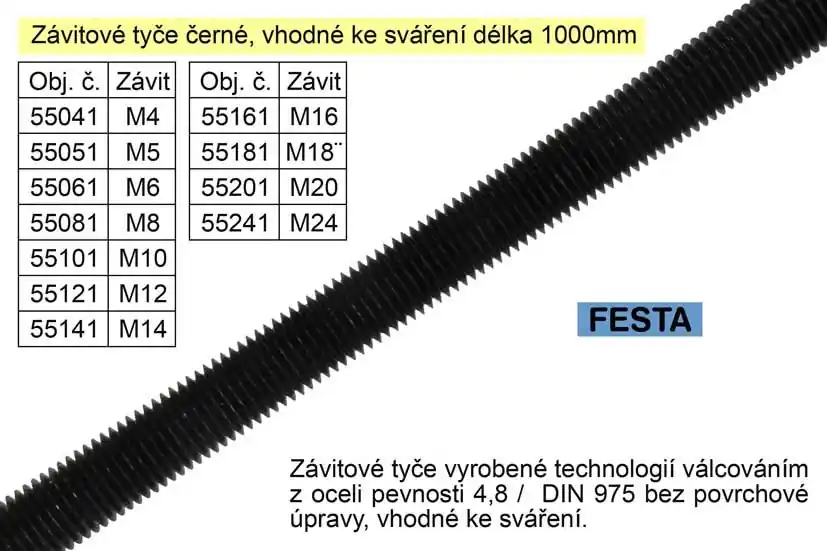 Závitová tyč černá M18x1000mm - Přímo z továrny